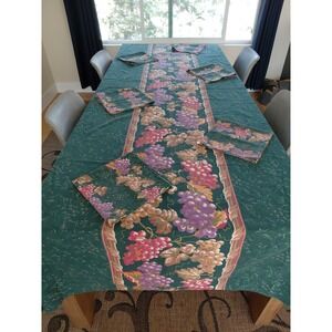 Brazil CHARTER CLUB Tablecloth Napkin Set Forest Green Grapevine Cotton European